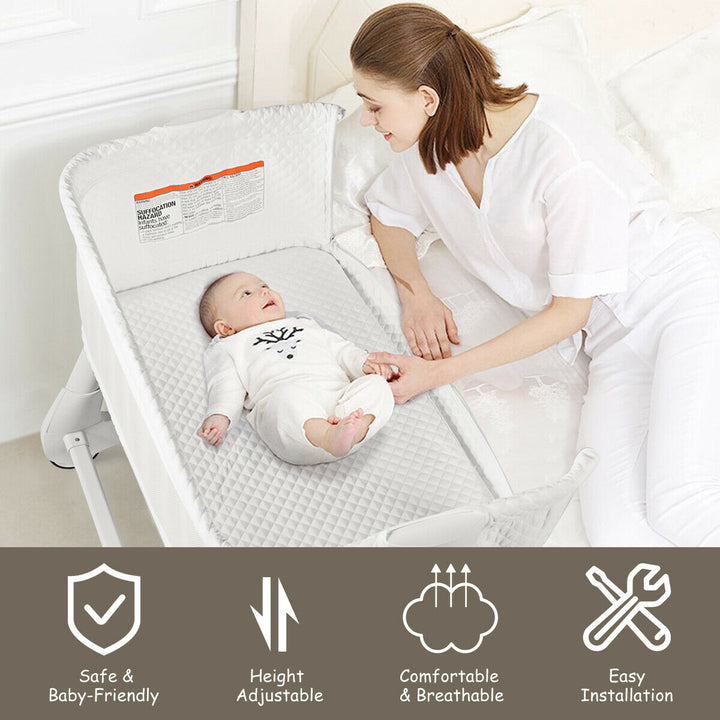 Baby Bedside with Washable Mattress and Breathable Mesh-White