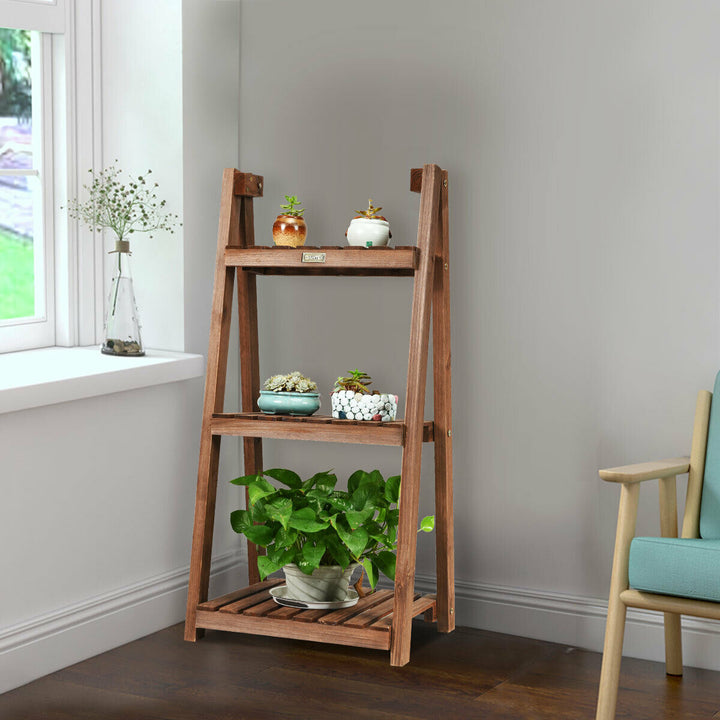 3 Tier Folding Wooden Flower Plant Pot Shelf Display