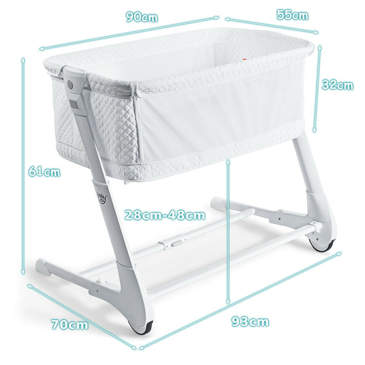 Baby Bedside with Washable Mattress and Breathable Mesh-White