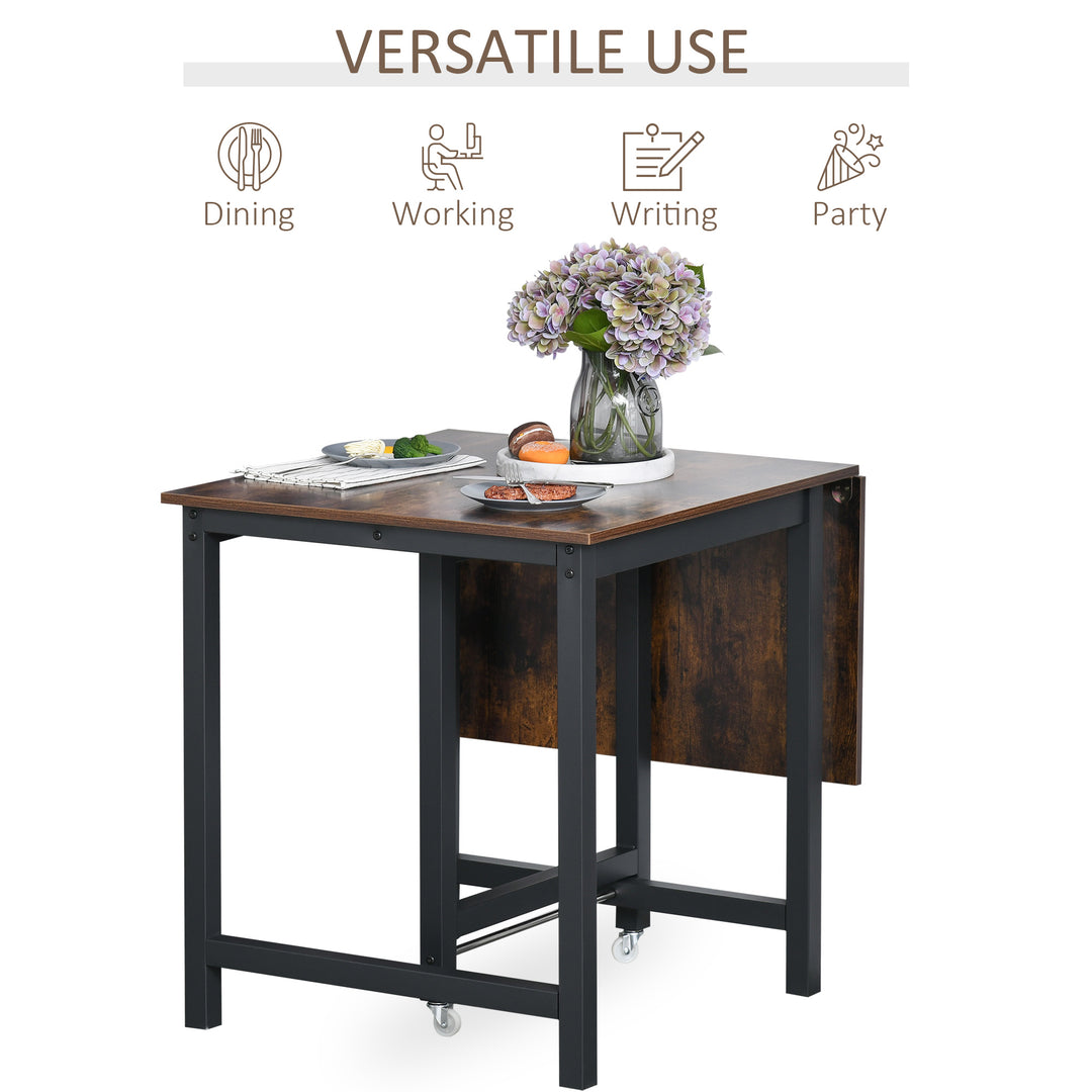 Foldable Dining Table Drop Leaf Folding Side Console Writing Desk for Kitchen, Dining Room, Rustic Brown