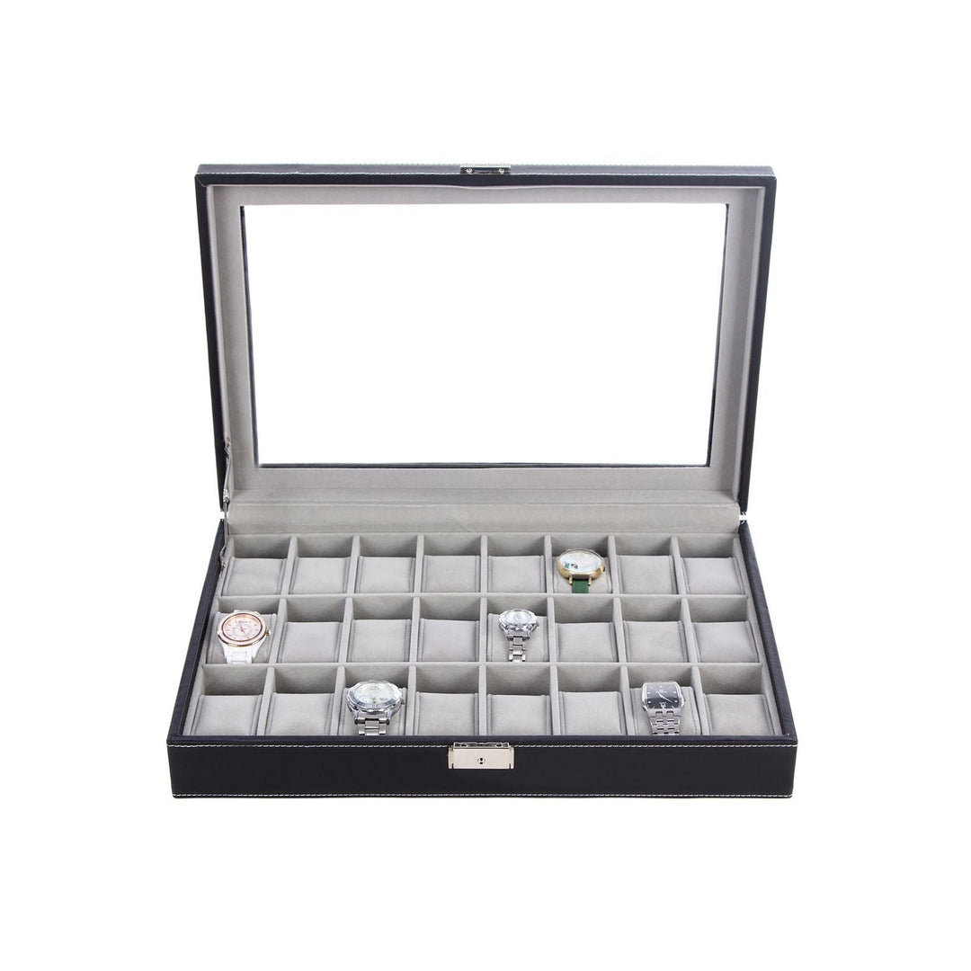 Songmics new Black 24 Watch Storage Box Case Bracelet Bangle Display Tray JWB024