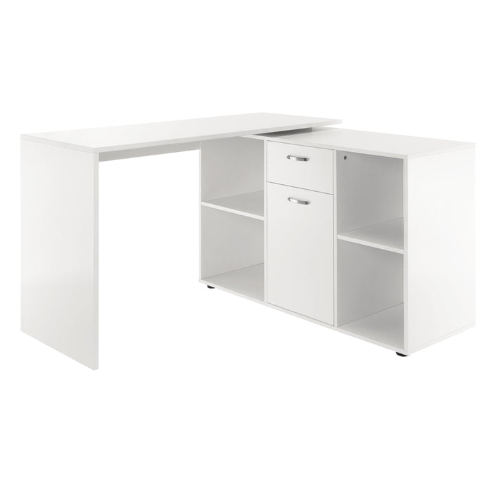 Modern L-Shaped Computer Desk, Laptop PC Corner Table, Home Office Workstation with Spacious Storage, White