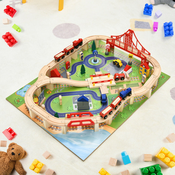 Wooden Train Railway Track Set Table