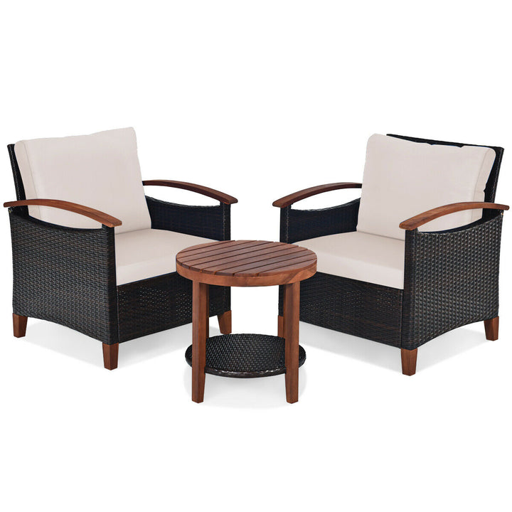 3-Piece Rattan Furniture Set with Removable Cushions abd Washable Covers-Brown