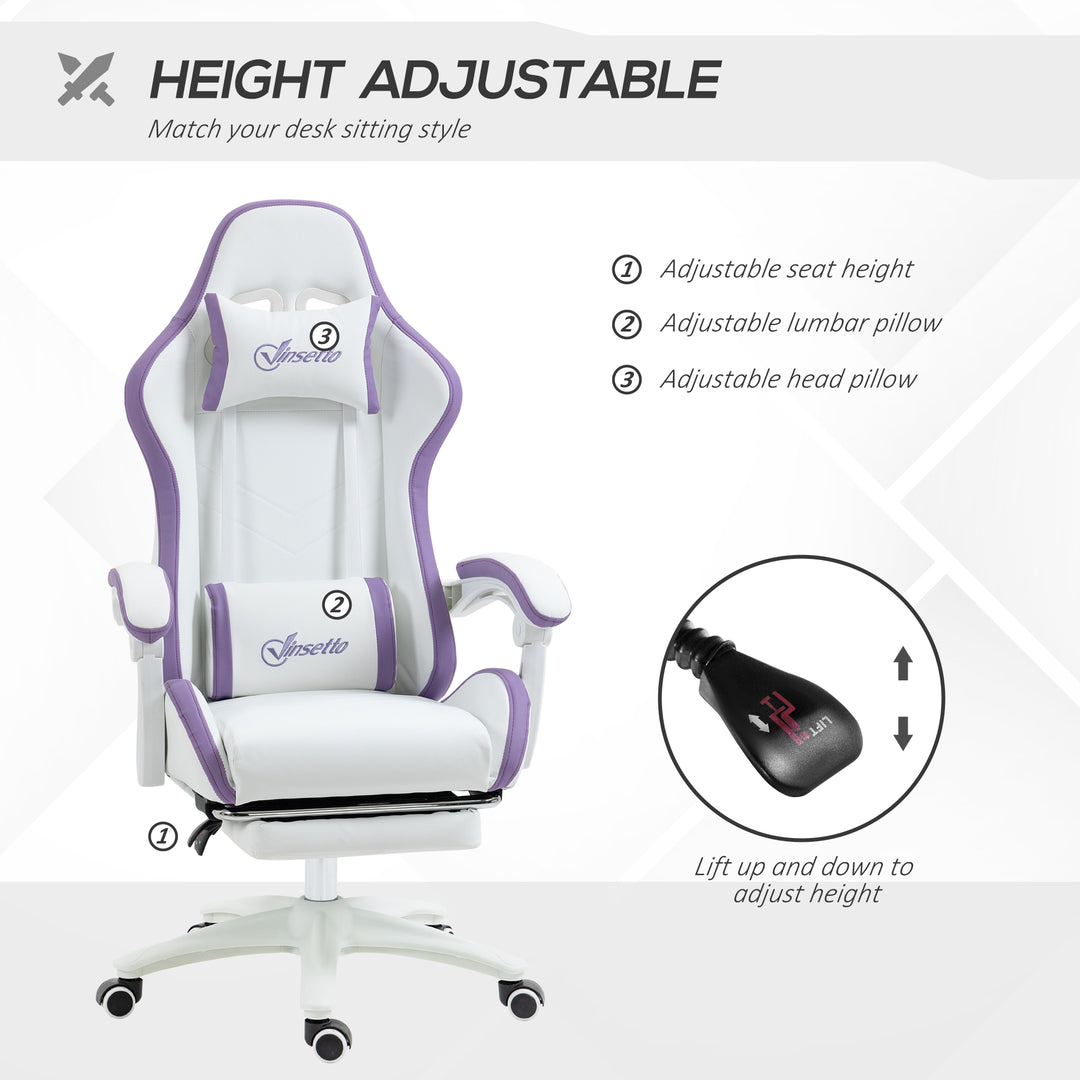 Vinsetto Racing Gaming Chair, Reclining PU Leather Computer Chair with 360 Degree Swivel Seat, Purple