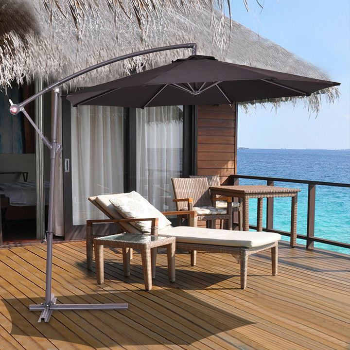 2.7M Outdoor Parasol Garden Cantilever Umbrella Tilt Adjustment-Black