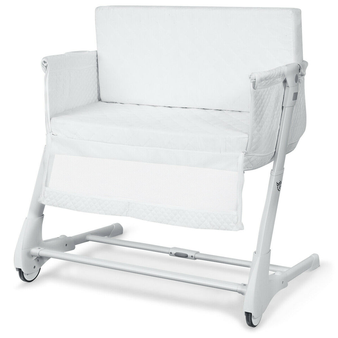 Baby Bedside with Washable Mattress and Breathable Mesh-White