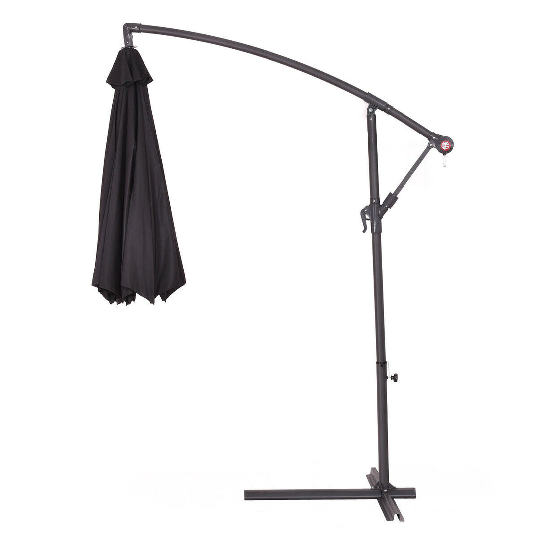 2.7M Outdoor Parasol Garden Cantilever Umbrella Tilt Adjustment-Black