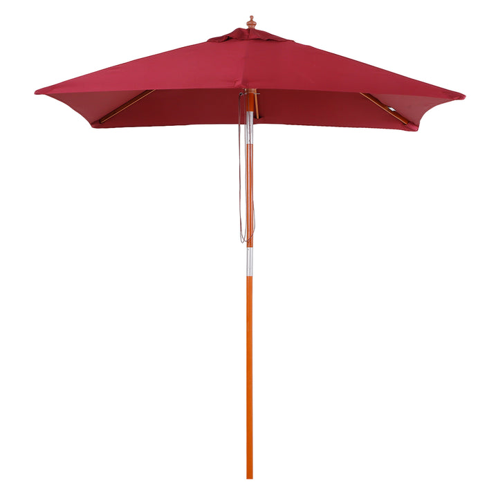 Outsunny 2 x 1.5m Patio Garden Parasol Sun Umbrella Sunshade Canopy Outdoor Backyard Furniture Fir Wooden Pole 6 Ribs Tilt Mechanism - Wine Red