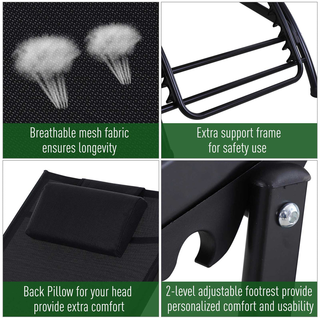 Outsunny Garden Patio Sun Lounger Half Circle Armrest Adjustable Head Footrest Aluminium Frame Textline Seat &amp;Pillow Garden Outdoor - Black