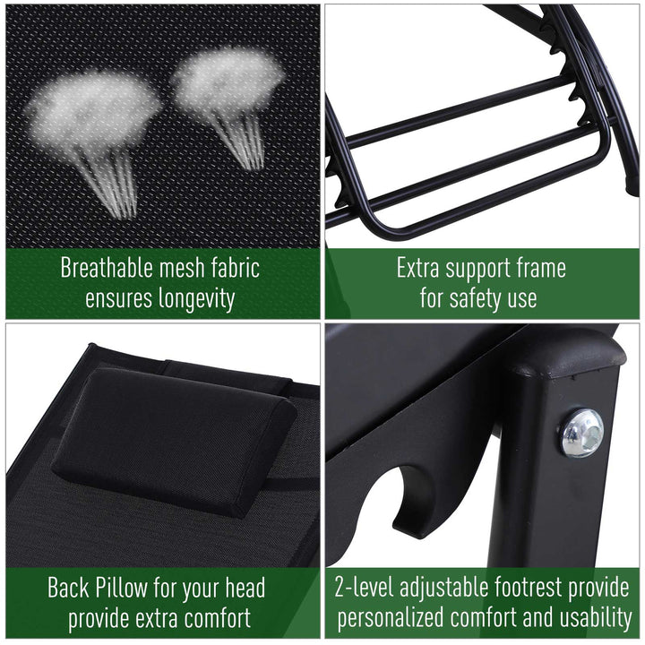 Outsunny Garden Patio Sun Lounger Half Circle Armrest Adjustable Head Footrest Aluminium Frame Textline Seat &amp;Pillow Garden Outdoor - Black
