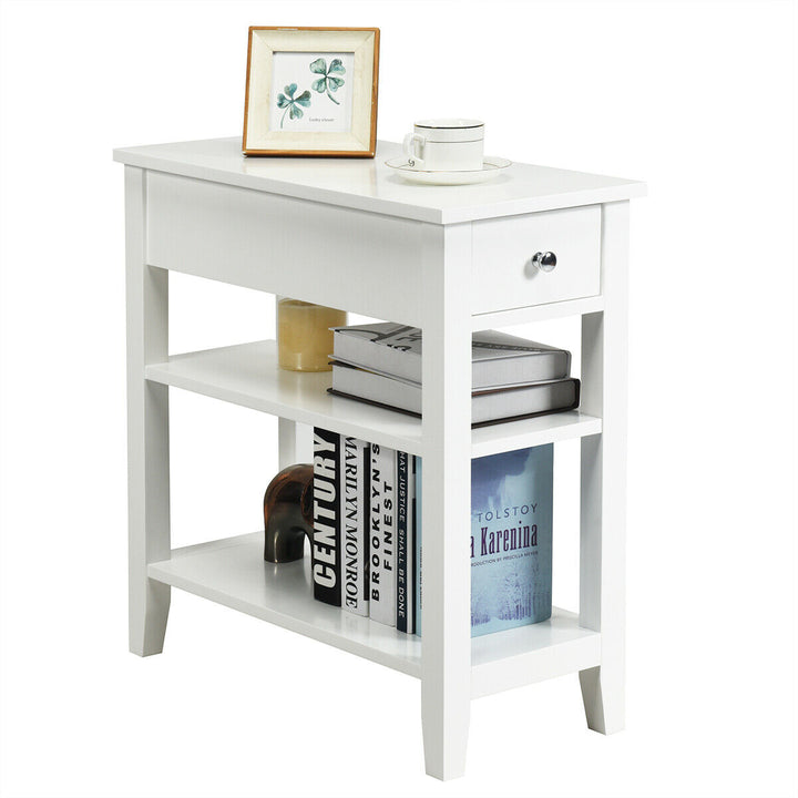 3-Tier End Table with Drawer-White