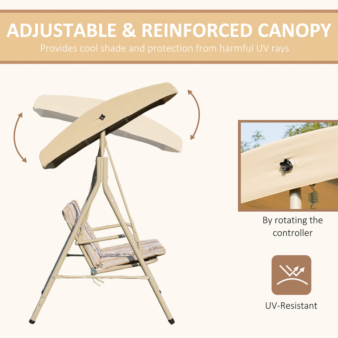 3 Seater Garden Swing Chair Patio Rocking Bench w/ Tilting Canopy, Removable Cushion, Light Brown Top, Brown