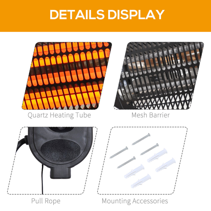 2kw Wall Mounted Infrared Electric Patio Heater Garden Outdoor Heating Warmer Waterproof 3 Power Settings Tilt Angle