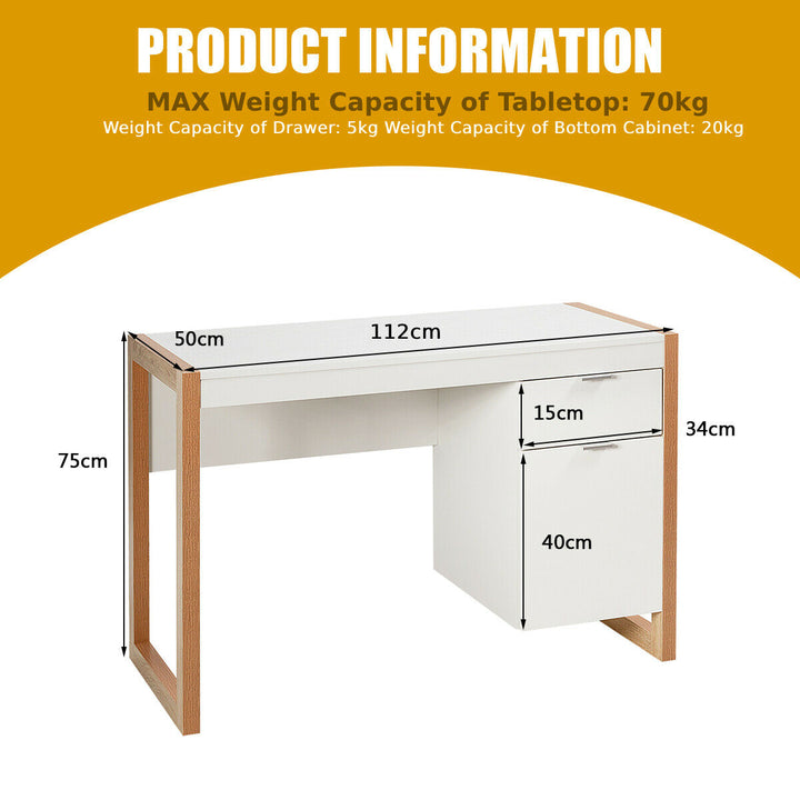 Wooden Computer Desk with Drawer and Cabinet for Home Office