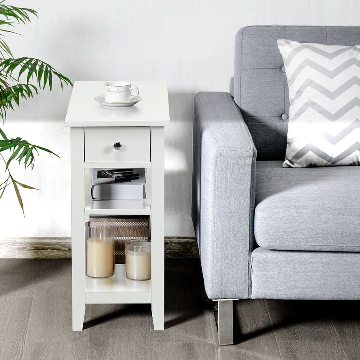 3-Tier End Table with Drawer-White