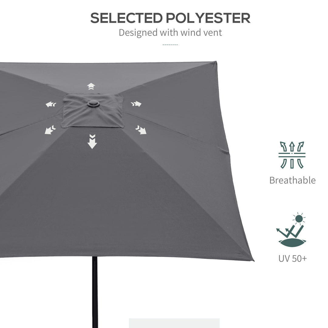Outsunny 2 x 3(m) Garden Parasols Umbrellas Rectangular Patio Market Umbrella Outdoor Sun Shade w/ Crank &amp; Push Button Tilt, Aluminium Pole Dark Grey