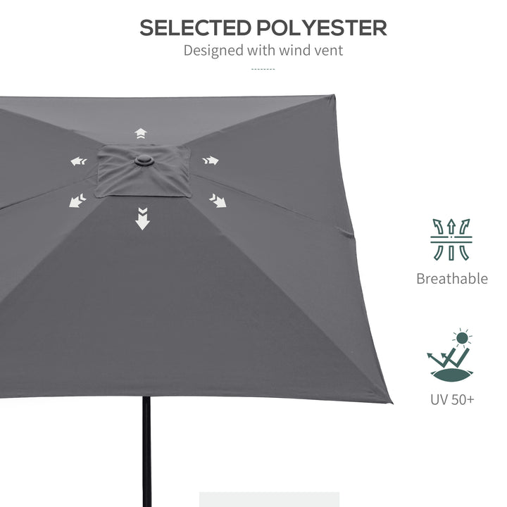 Outsunny 2 x 3(m) Garden Parasols Umbrellas Rectangular Patio Market Umbrella Outdoor Sun Shade w/ Crank &amp; Push Button Tilt, Aluminium Pole Dark Grey