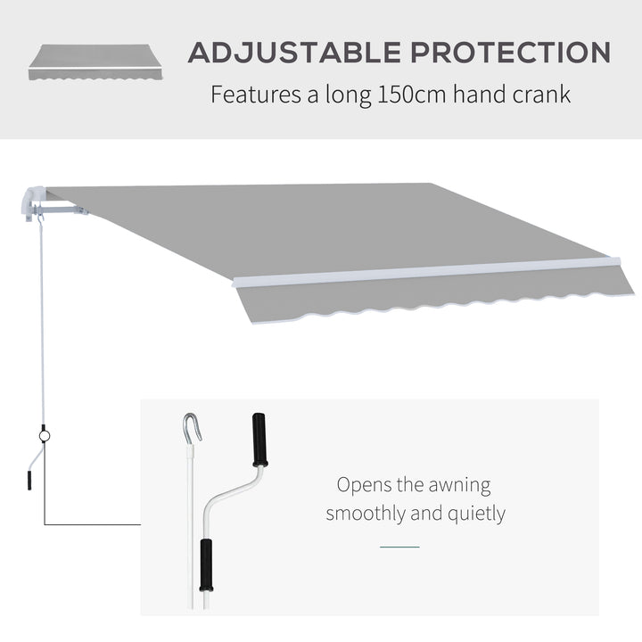 4x2.5m Retractable Manual Awning Window Door Sun Shade Canopy with Fittings and Crank Handle Light Grey