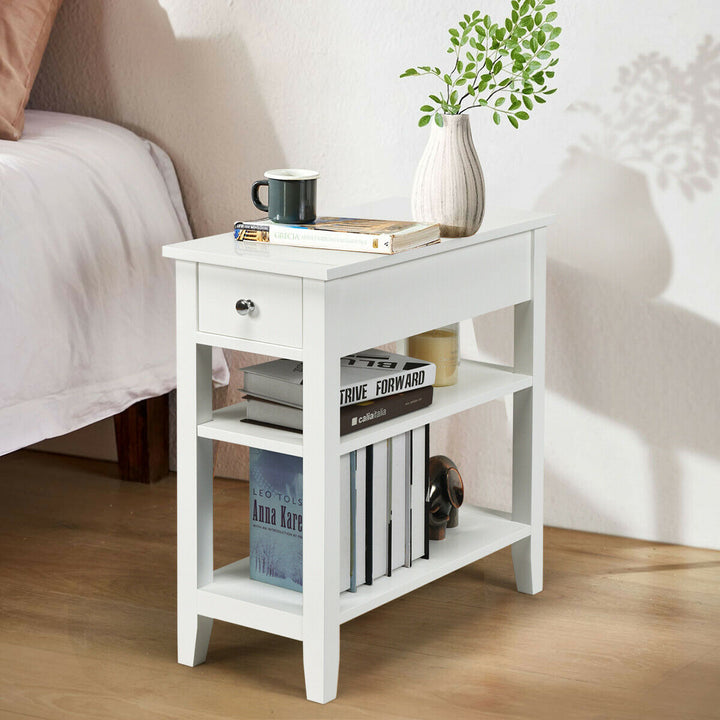 3-Tier End Table with Drawer-White