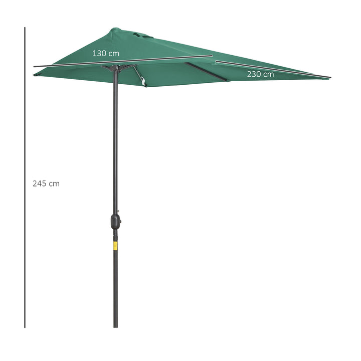 Outsunny Half Parasols Balcony Semi Round Umbrella Patio Crank Handle (2.3m, Green)- NO BASE INCLUDED