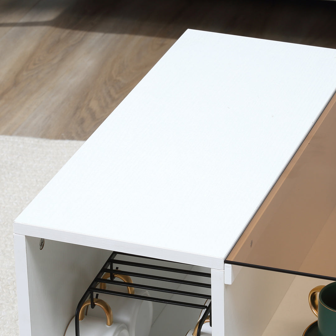 HOMCOM Modern Coffee Table with Tempered Glass Top, Cocktail Table with 3-Tier Storage Shelves for Living Room, White