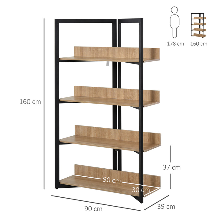 4-Tier Triangle Frame Storage Shelf Bookshelf Display Unit Cabinet Steel Frame Home Office Organisation Freestanding 90L x 39W x 160L cm
