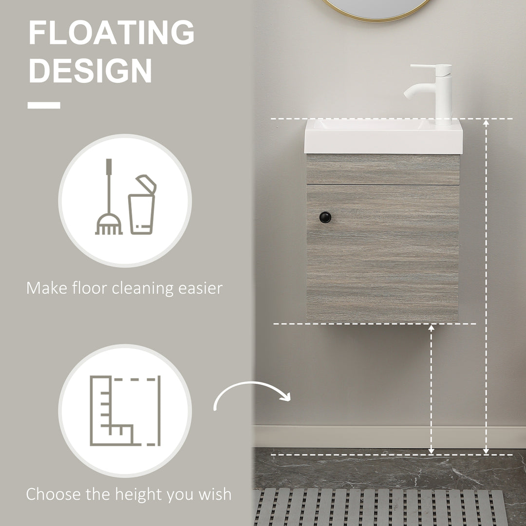 kleankin Bathroom Vanity Unit with Basin, Wall Mounted Bathroom Wash Stand with Sink, Tap Hole and Storage Cabinet, Grey