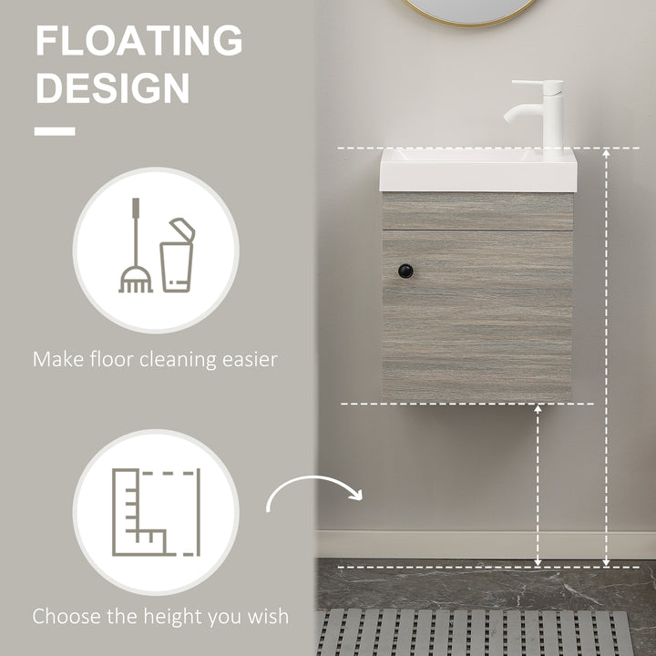 kleankin Bathroom Vanity Unit with Basin, Wall Mounted Bathroom Wash Stand with Sink, Tap Hole and Storage Cabinet, Grey