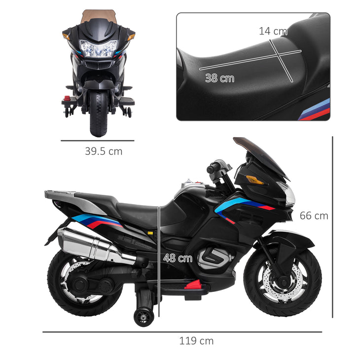 Kids Electric Motorbike, with Training Wheels, Lights, Music, for Ages 3-8 Years - Black