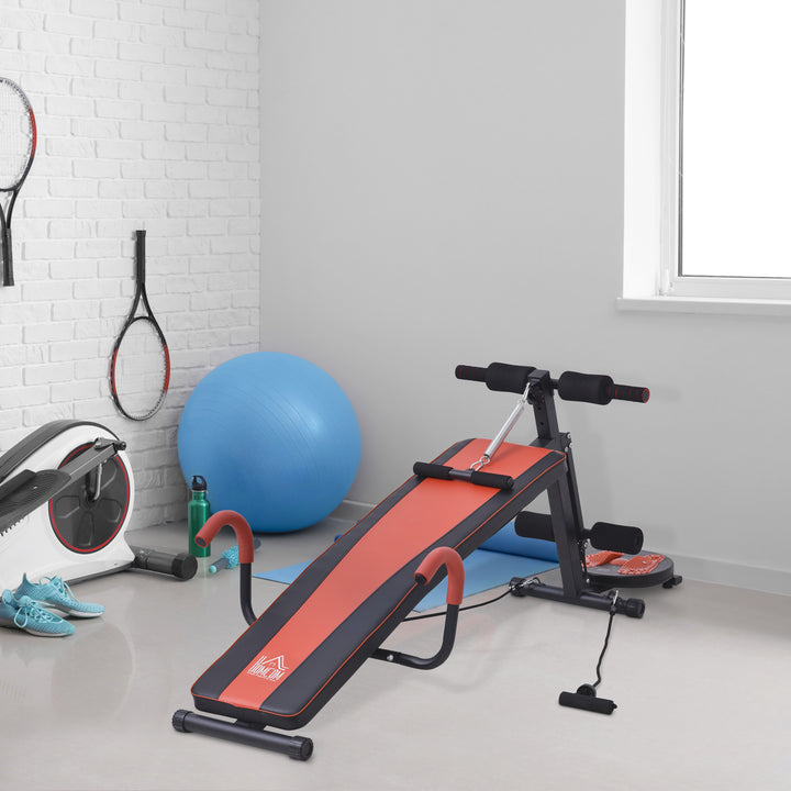 HOMCOM Multifunctional Sit Up and Dumbbell Bench Exercise with Resistant Rope and Twist Waist Disc for Home, Office and Gym