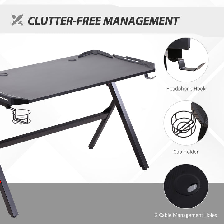 HOMCOM 1.2m LED Gaming Desk Racing Style Computer Table w/Lights Cup Holder Headphone Hook Cable Management E-Sport Study Workstation – Black