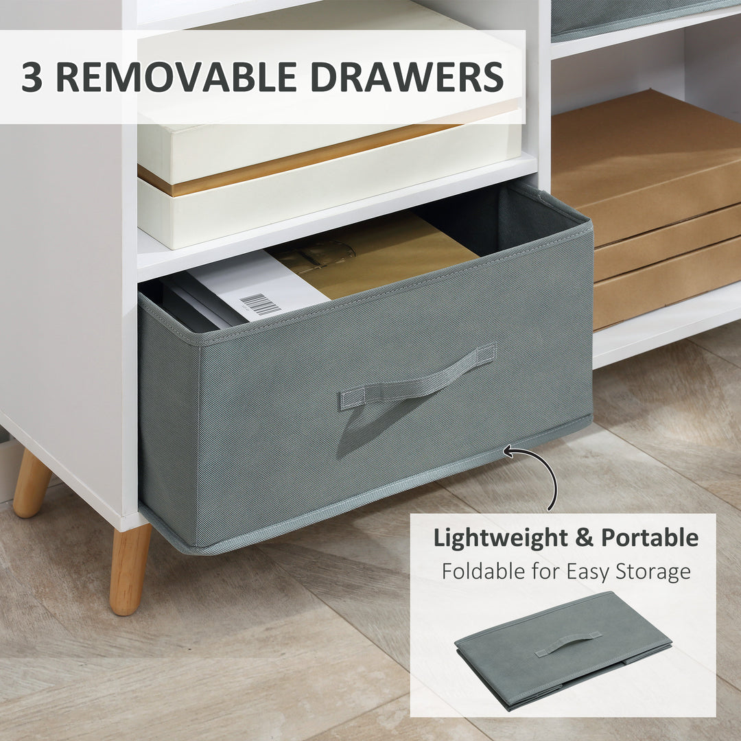 Freestanding 7 Cube Storage Cabinet, Shelving Unit with 3 Fabric Drawers, for Home Office, Living Room, Closet, Bedroom, White