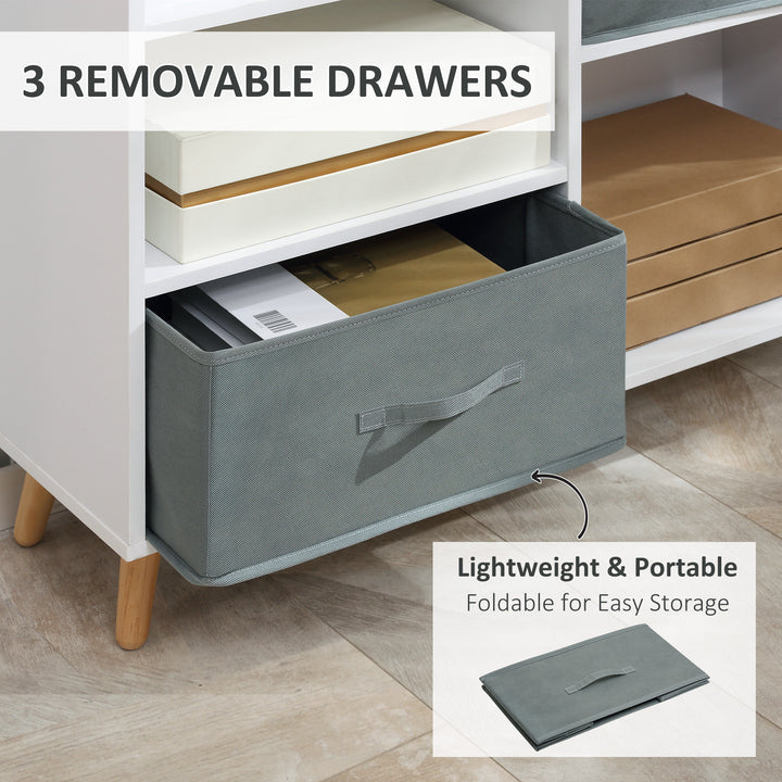Freestanding 7 Cube Storage Cabinet, Shelving Unit with 3 Fabric Drawers, for Home Office, Living Room, Closet, Bedroom, White
