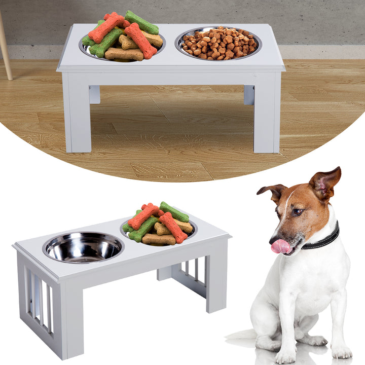 Pawhut Stainless Steel Pet Feeder, 58.4Lx30.5Wx25.4H cm-White