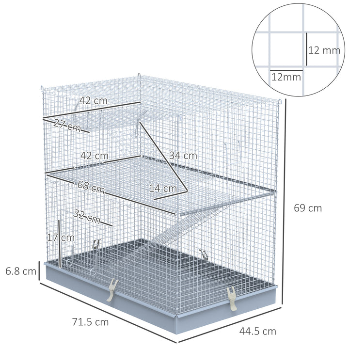 3-Level Metal Hamster Cage Small Animal Rat Rodent Pet Hutch Ferret Chinchilla Platform Feeding Habitat Easy Clip Base Ladder Grey