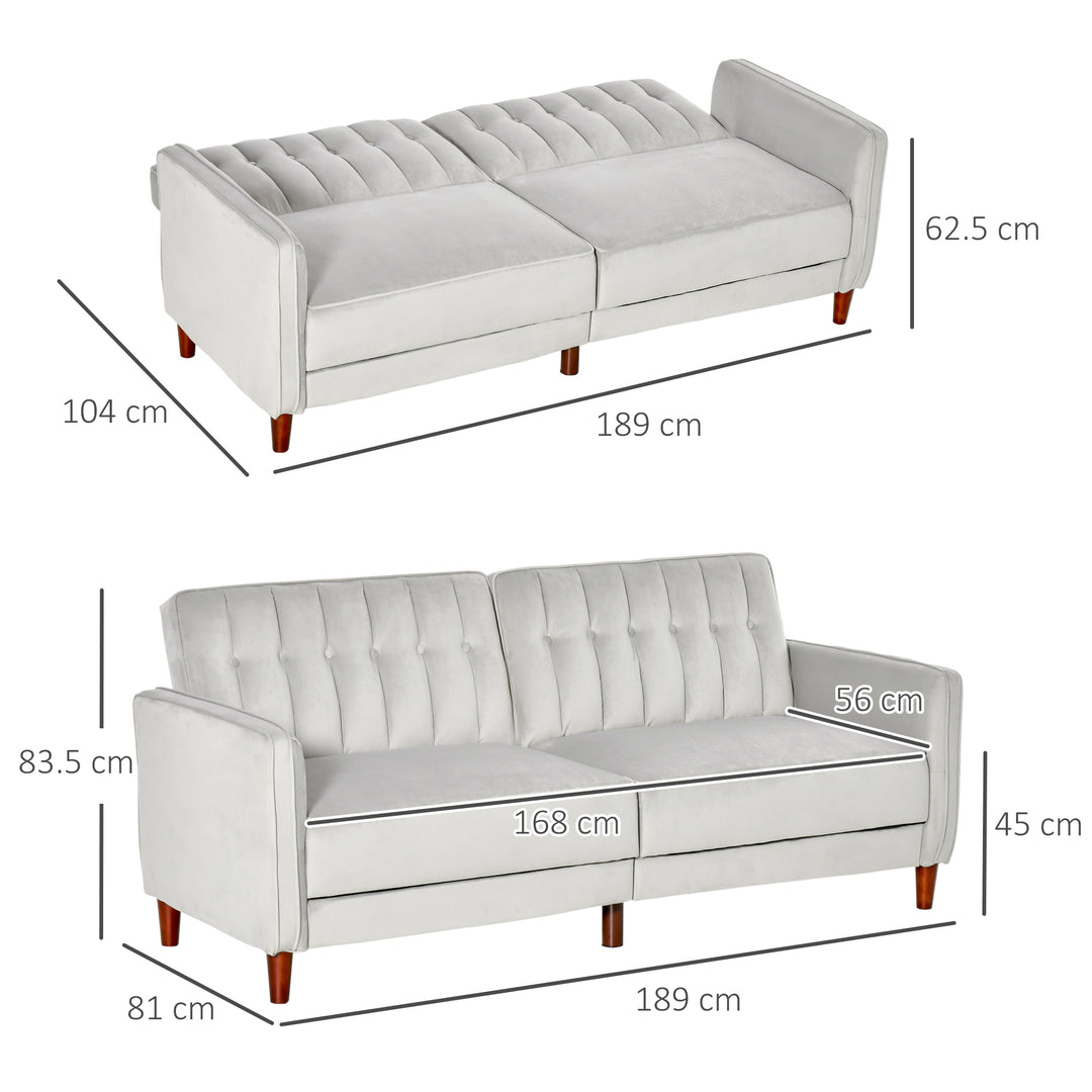 Modern Convertible Sofa Futon Velvet-Touch Tufted Couch Compact Loveseat with Adjustable Split Back, Light Grey