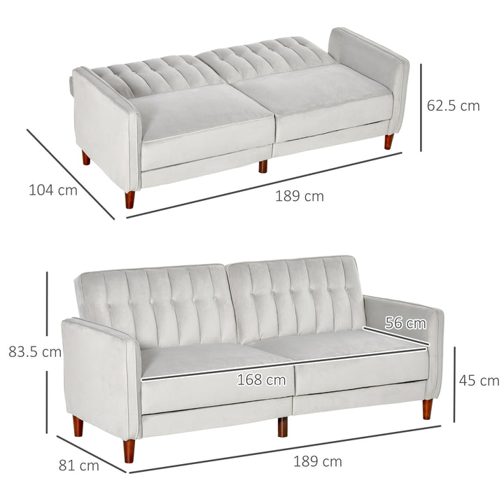Modern Convertible Sofa Futon Velvet-Touch Tufted Couch Compact Loveseat with Adjustable Split Back, Light Grey