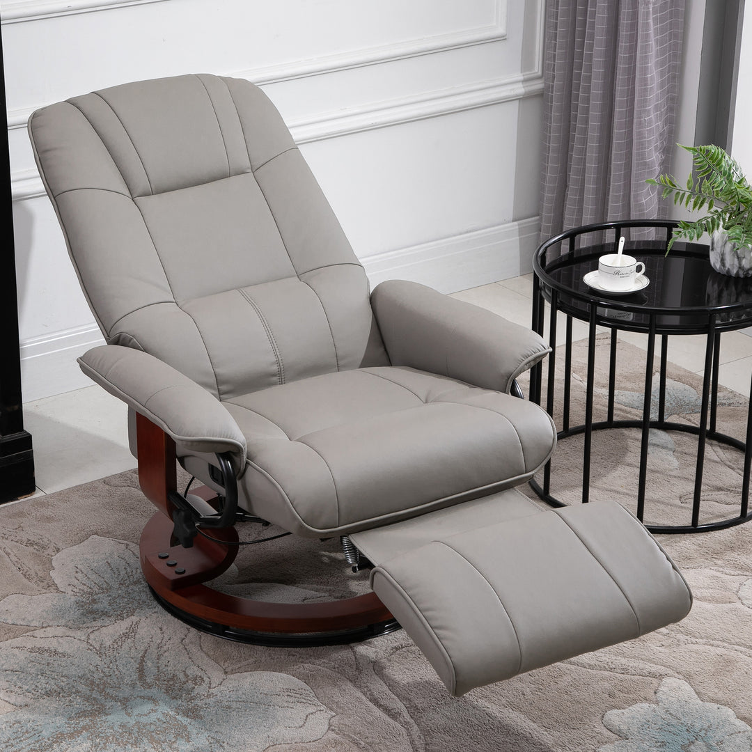 HOMCOM Manual Recliner Chair Armchair Sofa with Faux Leather Upholstered Wooden Base for Living Room Bedroom, Grey