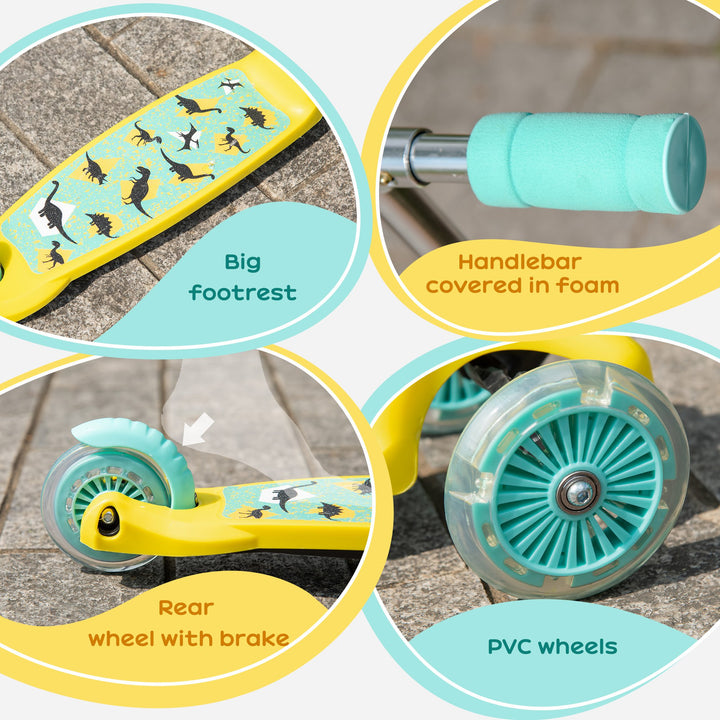 Scooter for Kids Toddler Foldable Kick Scooter with 3 Wheel Adjustable Height Flashing Wheels for Boys and Girls 3-8 Years Yellow