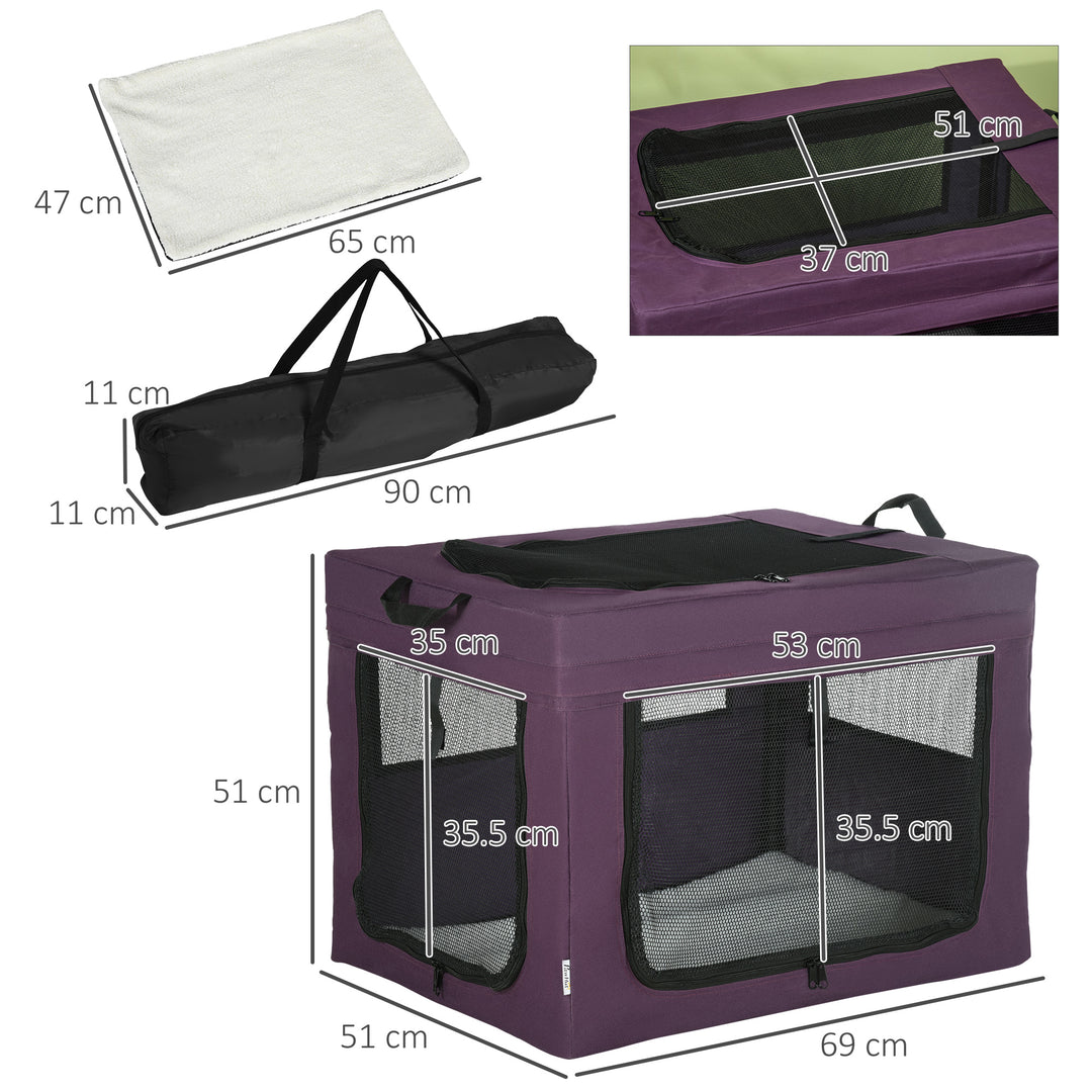 Pet Carrier Portable Cat Carrier Foldable Dog Bag for Miniature and Small Dogs, 69 x 51 x 51 cm, Purple