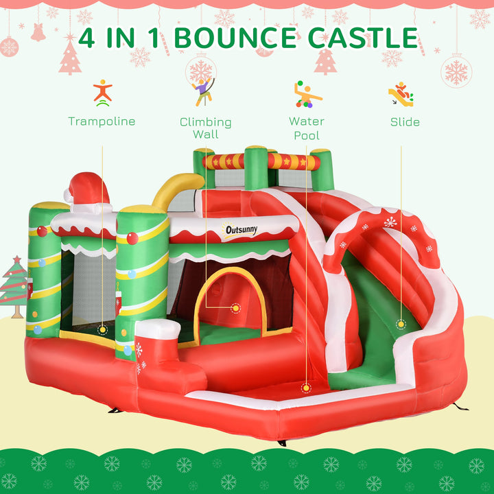 Kids Bounce Castle House Inflatable Trampoline Slide Water Pool Climbing Wall 4 in 1 with Inflator Carrybag for Kids Age 3-8