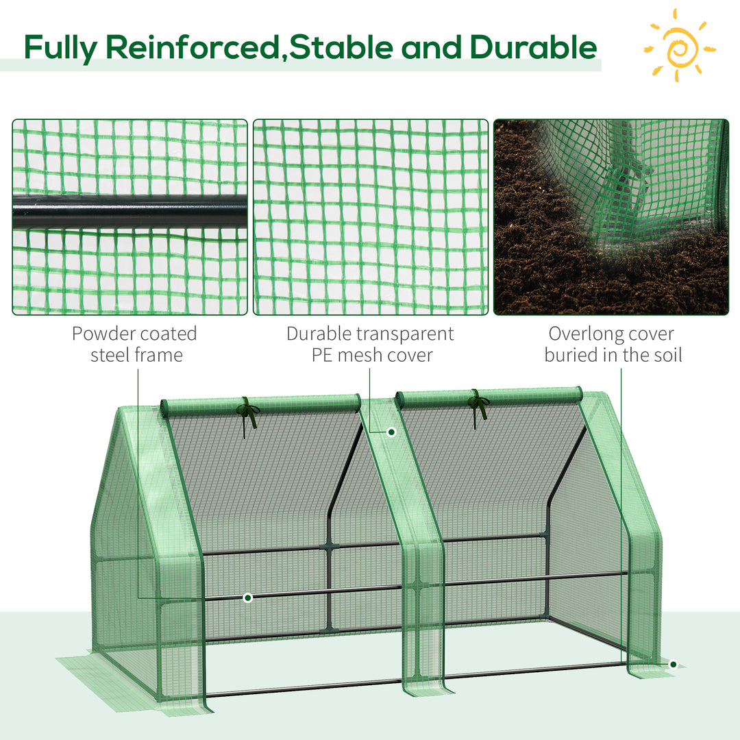 Outsunny Mini Small Greenhouse with Steel Frame & PE Cover & Zippered Window Poly tunnel Steeple for Plants Vegetables, 180 x 90 x 90 cm