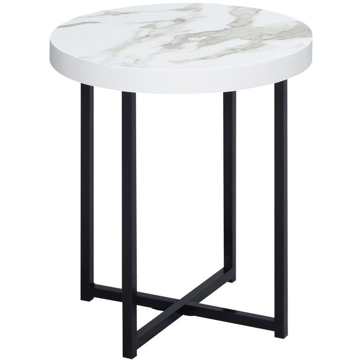Round Side Table with Metal Legs, Modern End Table Bedside Table for Living Room, Bedroom, White