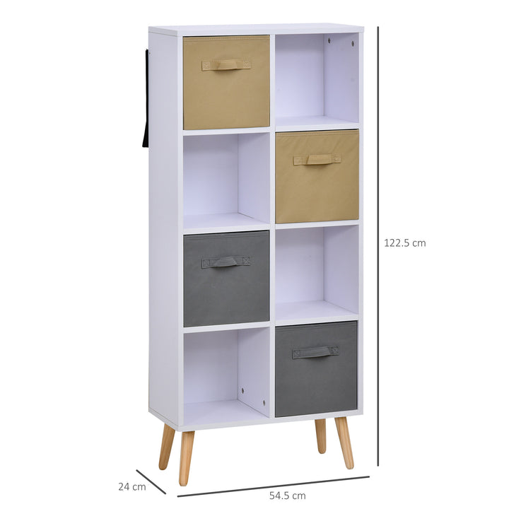 HOMCOM Freestanding 8 Cube Storage Cabinet Unit w/ 4 Fabric Drawers Handles Home Office Organisation Shelves Furniture 54.5L x 24W x 122.5H cm