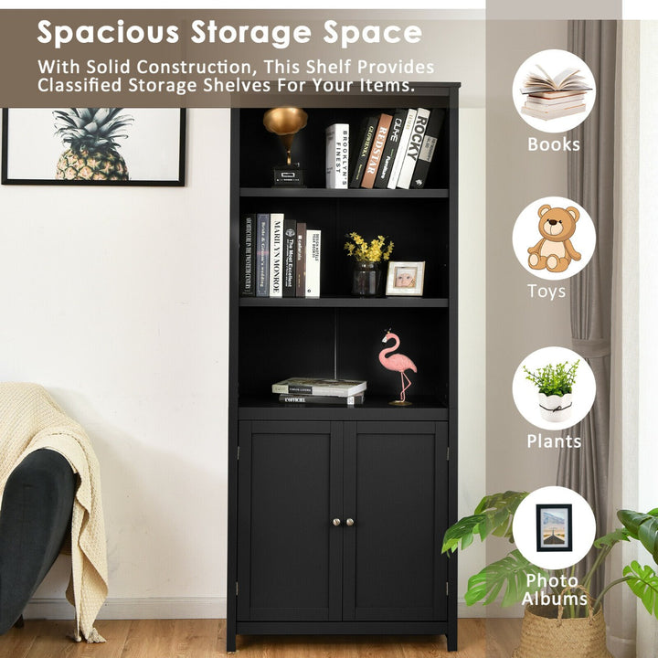 Wooden Tall Bookcase with 3-Tier Storage Cabinet-Black
