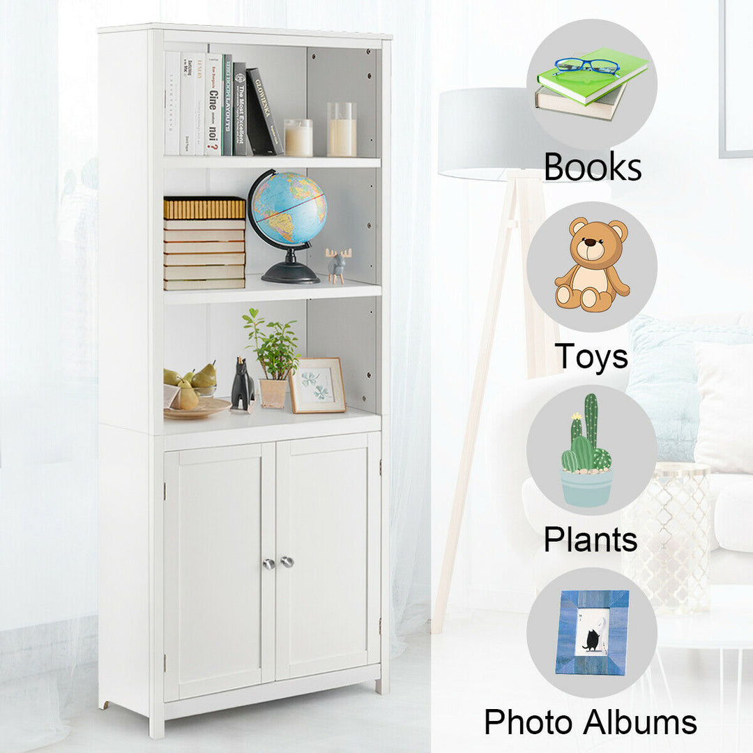 Wooden Tall Bookcase with 3-Tier Storage Cabinet-White