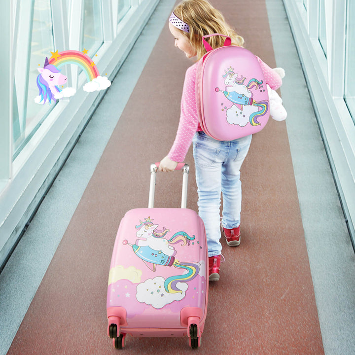2 Pieces Kids Luggage Set with Spinner Wheels and Unicorn Graphic