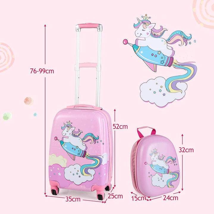 2 Pieces Kids Luggage Set with Spinner Wheels and Unicorn Graphic