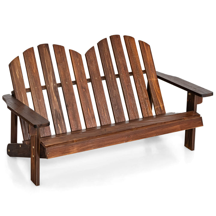 Wood Adirondack Loveseat with Armrests-Coffee